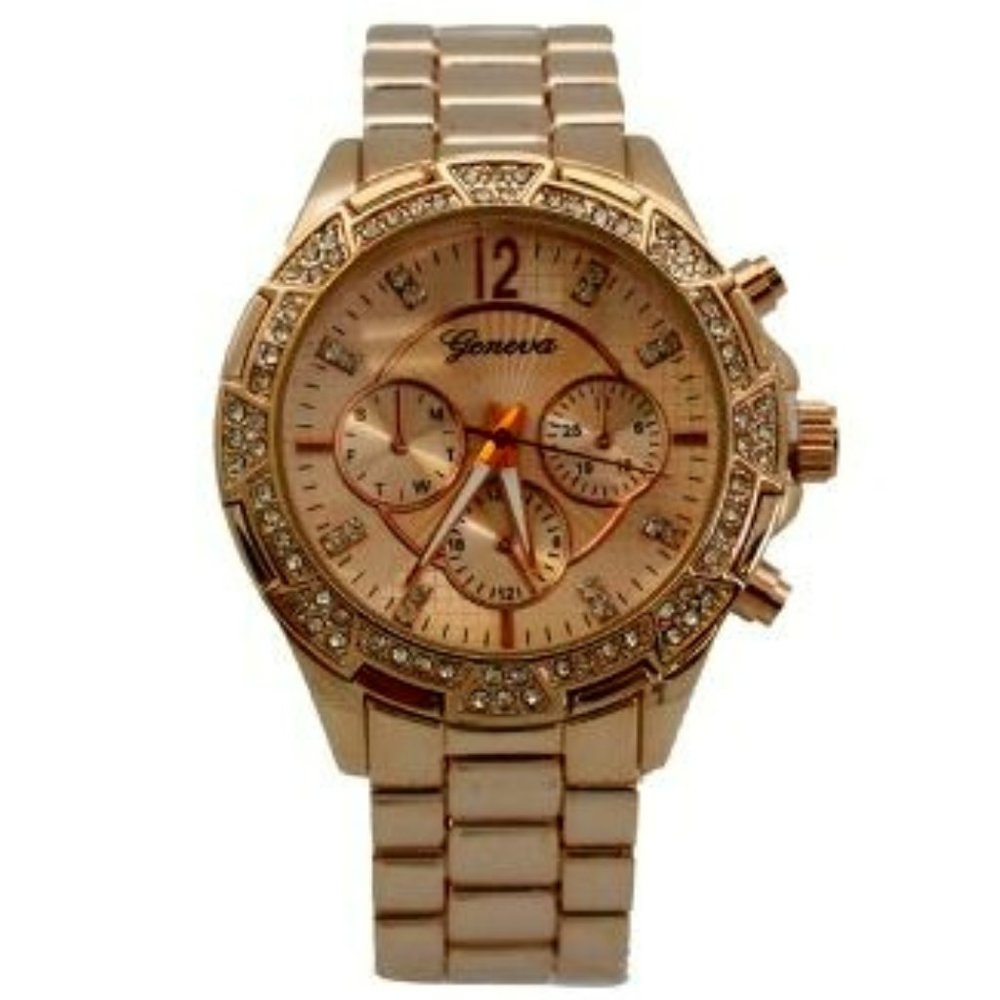 OLIVIA PRATT FANCY RHINESTONE 3-DIAL METAL WATCH